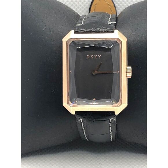 DKNY NY2710 Women's Black Leather Analog Gray Dial Quartz Genuine Watch KS332 - Picture 1 of 9